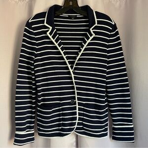 Talbots Navy and White Striped Blazer